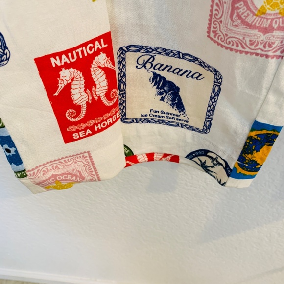 Rachel Zoe Palazzo Pants Linen Blend Pacific Stamps Size M White Beachy Tropical - Picture 12 of 16